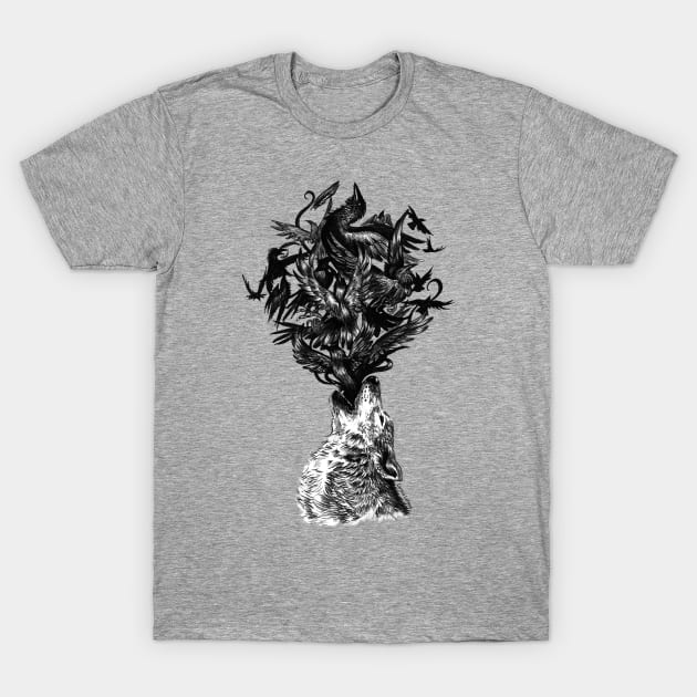 Wolf Song - Pen Drawing T-Shirt by CarissaLaPreal